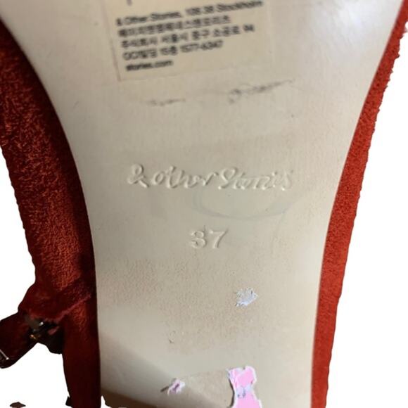 Noelle Suede Faux Shearling Short Boot – L & other stories Stockholm bootie shoe red suede leather side zipper size 7 37 Eu